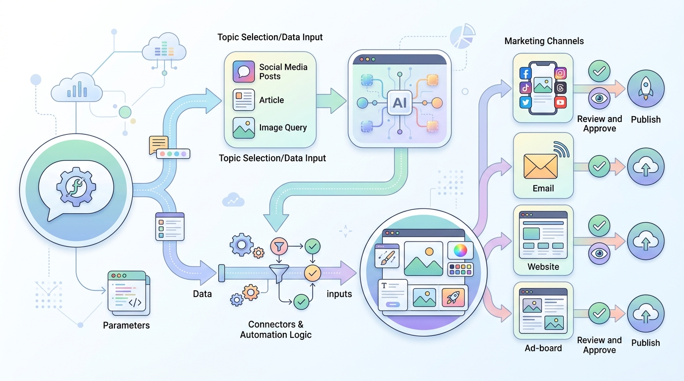ChatGPT와 시그마인을 연동한 마케팅 콘텐츠 자동화 워크플로우 다이어그램