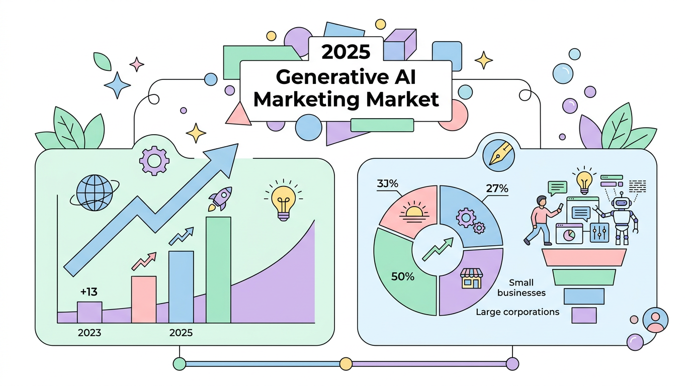 2025년 생성형 AI 마케팅 시장 성장률과 도입 현황 인포그래픽