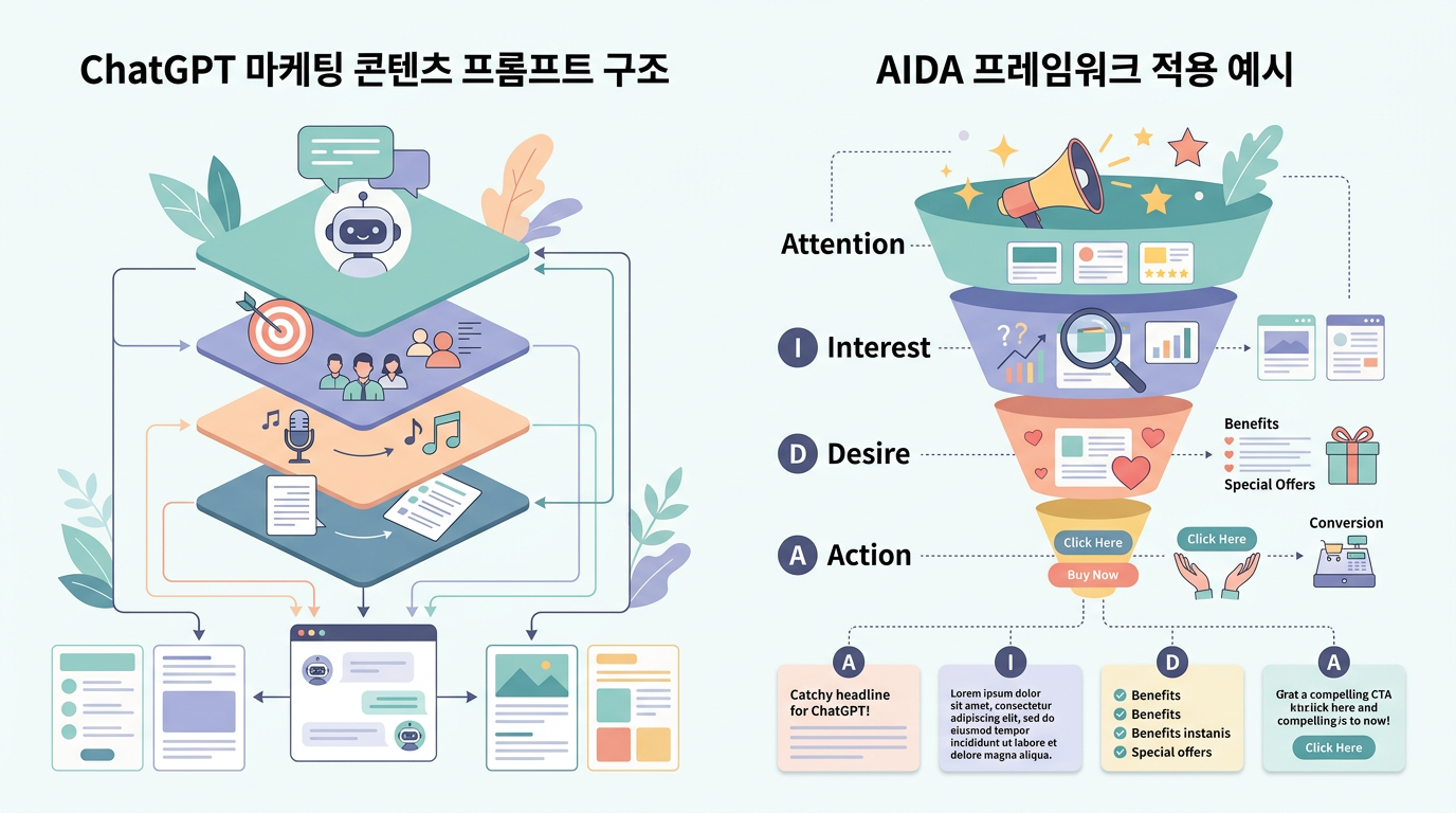 ChatGPT 마케팅 콘텐츠 프롬프트 구조와 AIDA 프레임워크 적용 예시
