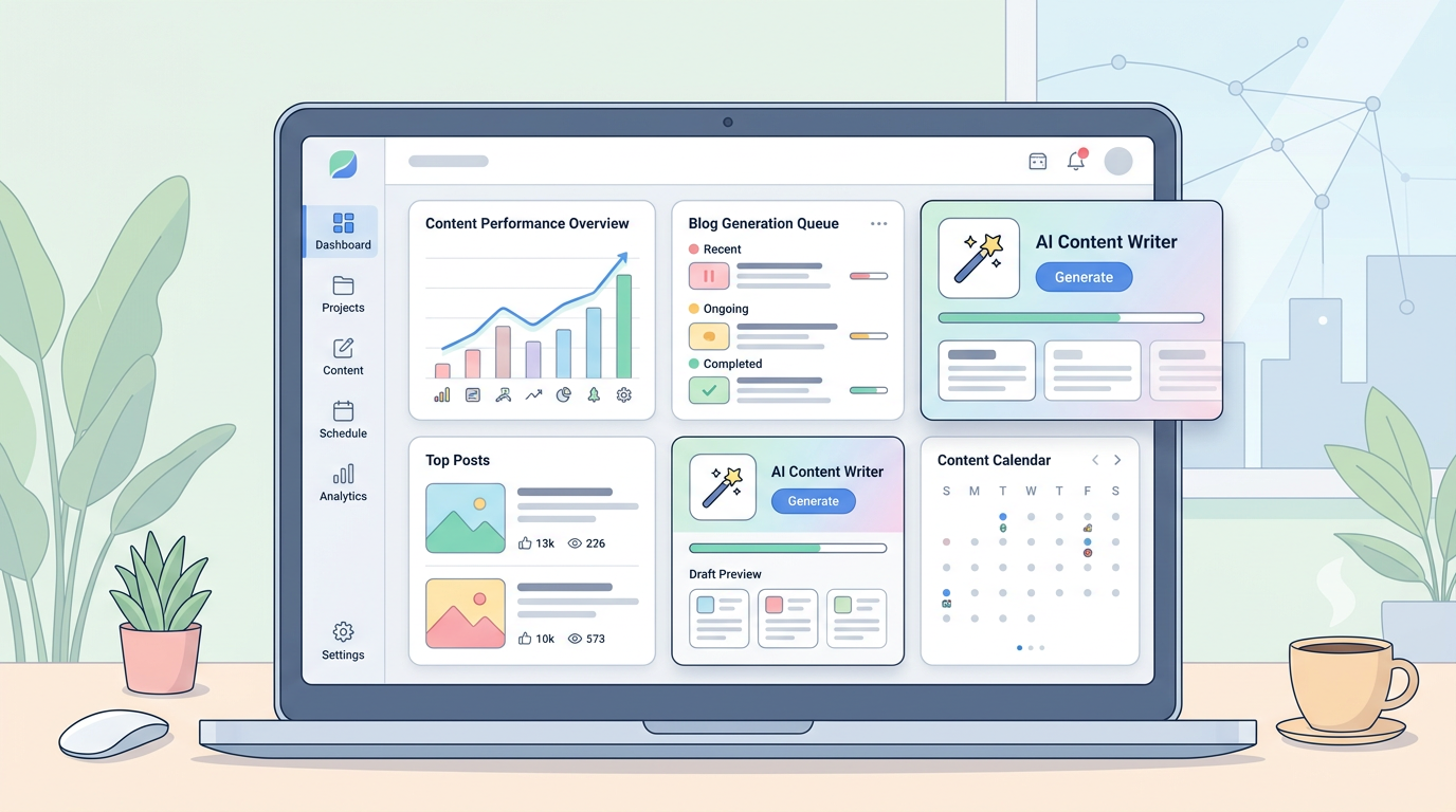 시그마인 AI 플랫폼으로 블로그 콘텐츠를 자동 생성하고 관리하는 대시보드 화면
