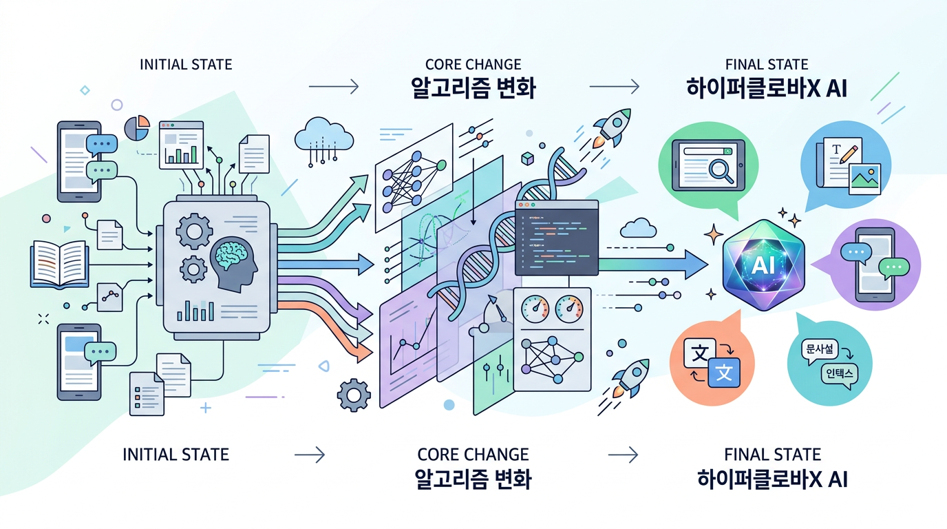 네이버 하이퍼클로바X AI 알고리즘 변화를 설명하는 인포그래픽
