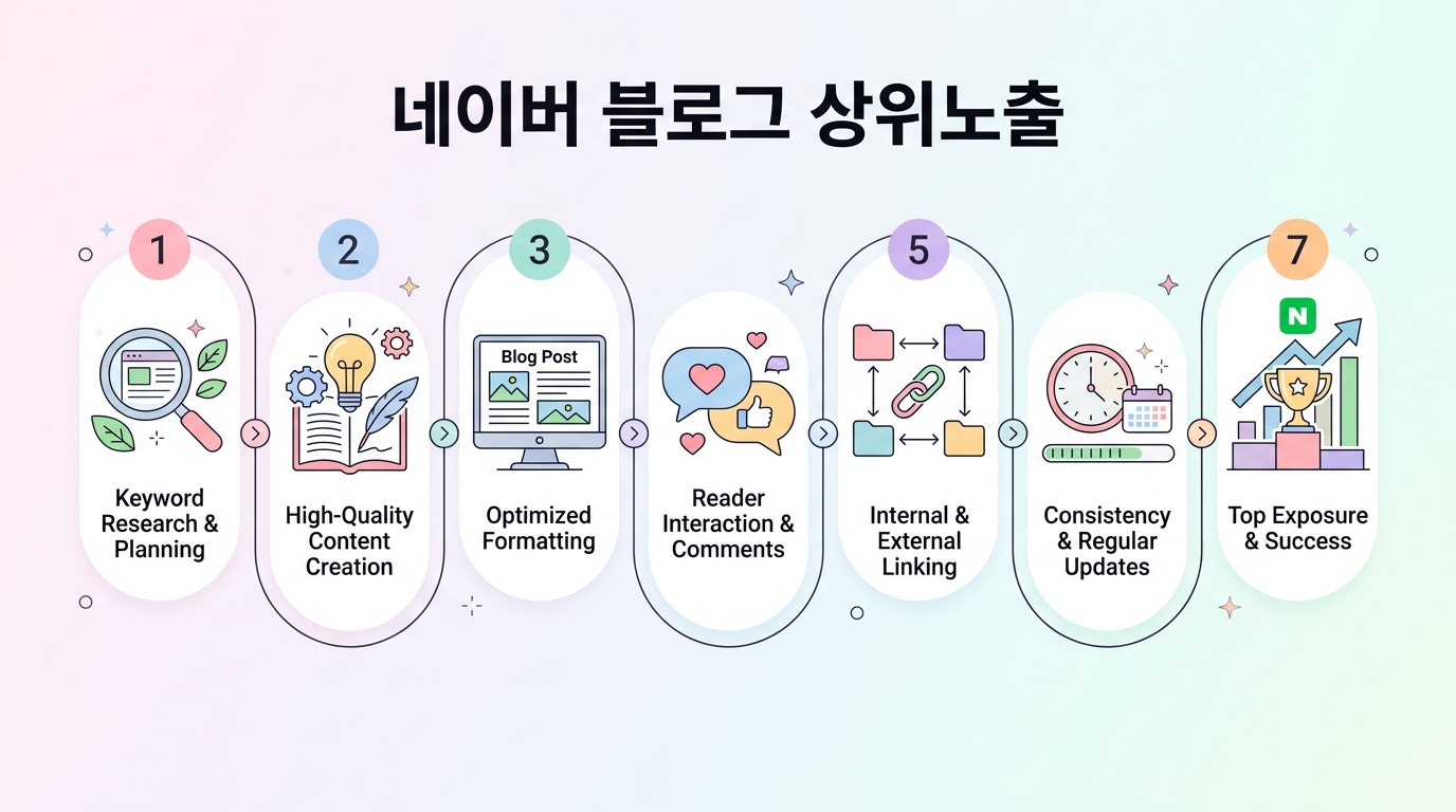 네이버 블로그 상위노출 7단계 전략 인포그래픽