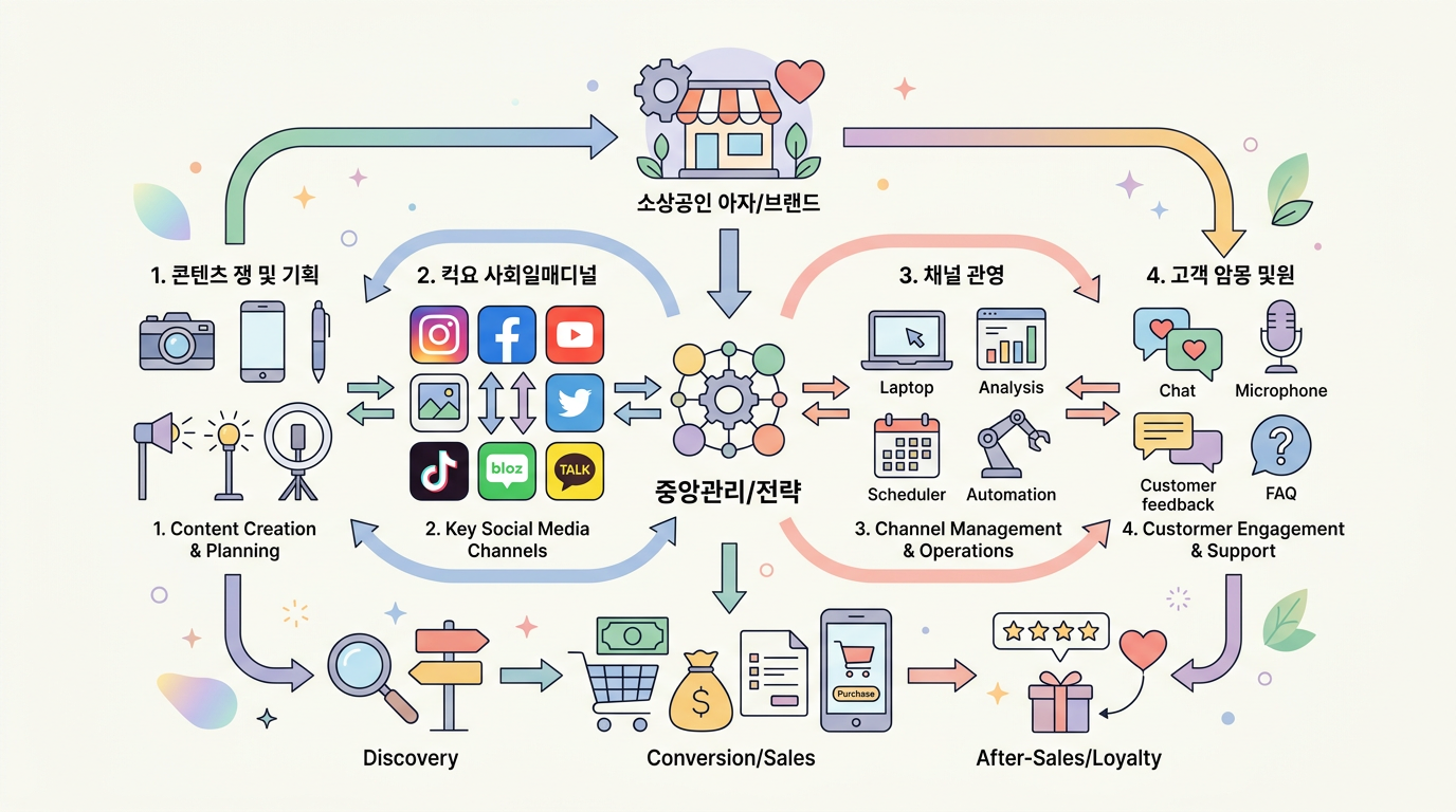 소상공인 SNS 마케팅 옴니채널 연결 구조도 인포그래픽
