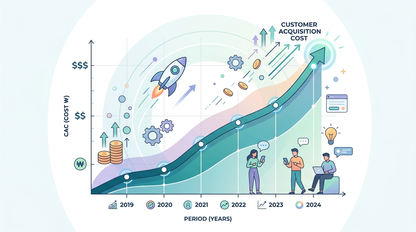 스타트업 고객 획득 비용 CAC 상승 추이 그래프