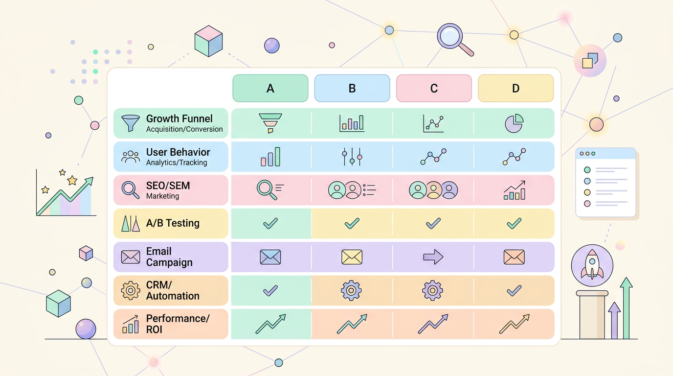 스타트업 그로스 해킹 도구 비교 분석 표