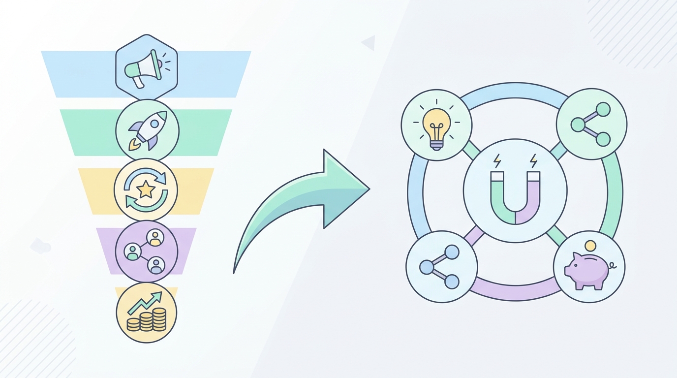 AARRR에서 RARRA로 전환하는 그로스 해킹 프레임워크 비교 다이어그램