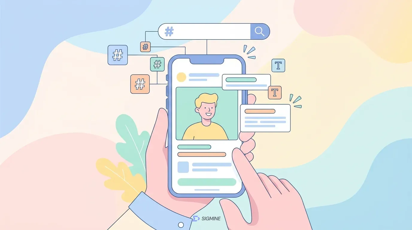 틱톡 SEO 최적화를 위한 해시태그와 텍스트 오버레이 활용 예시 화면