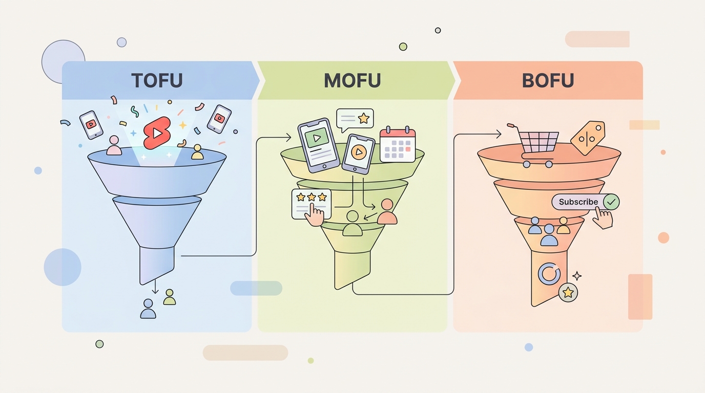 유튜브 쇼츠 풀펀널 마케팅 TOFU MOFU BOFU 단계별 전략 도식