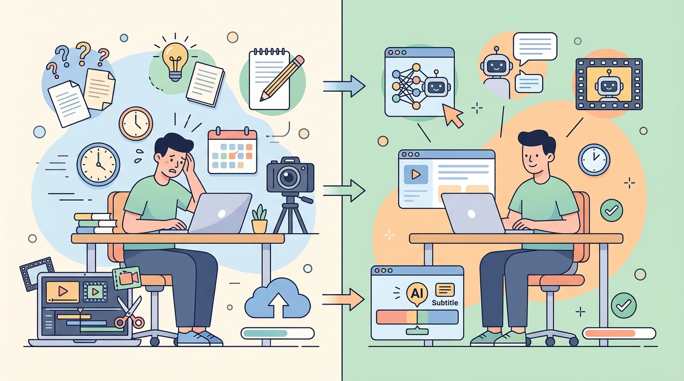 AI 도구를 활용한 유튜브 쇼츠 제작 효율화 비교 화면