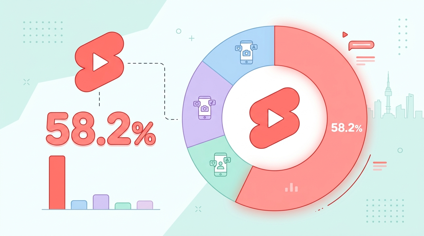 유튜브 쇼츠 국내 숏폼 시장 점유율 58.2% 통계 그래프