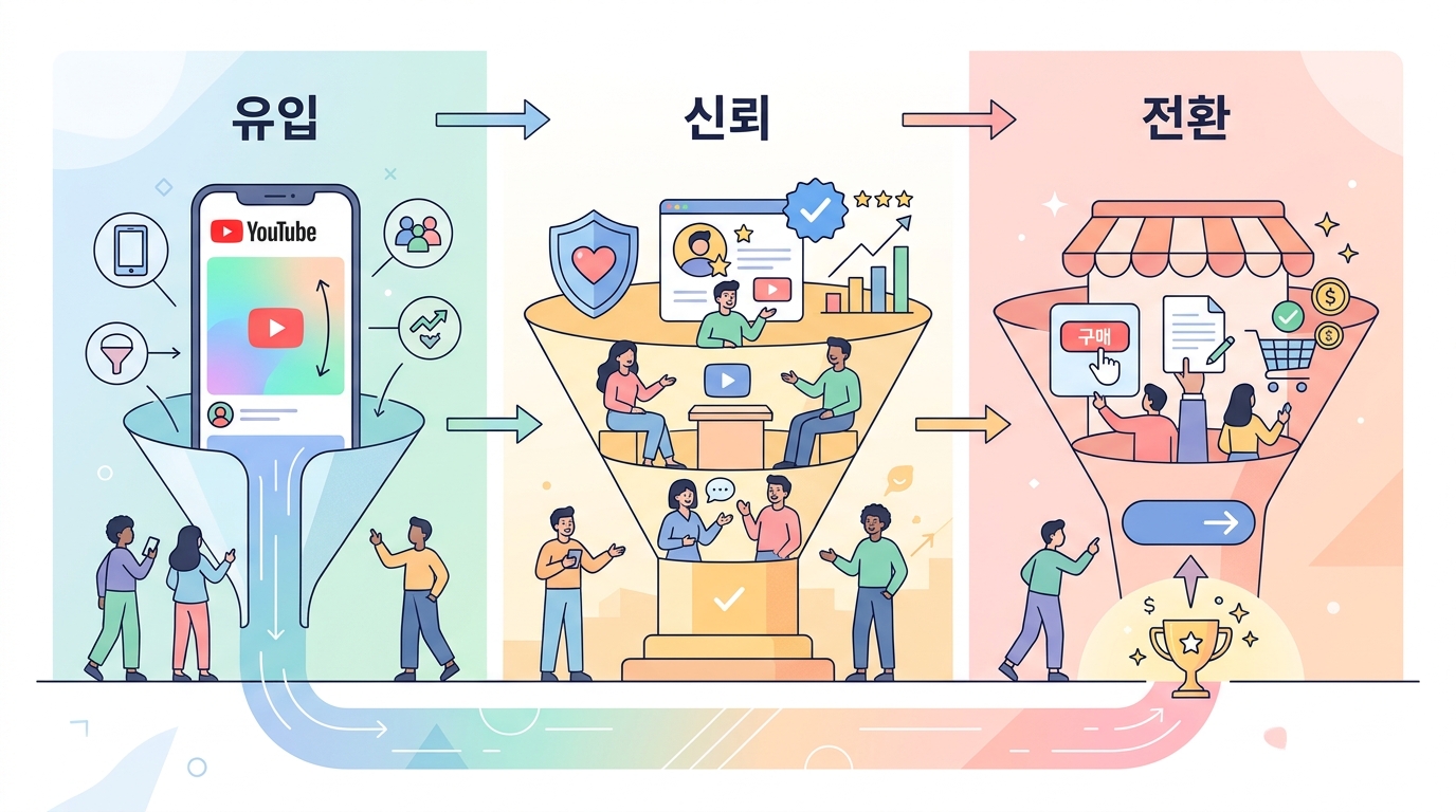 유튜브 쇼츠 마케팅 3단계 퍼널 유입 신뢰 전환 구조